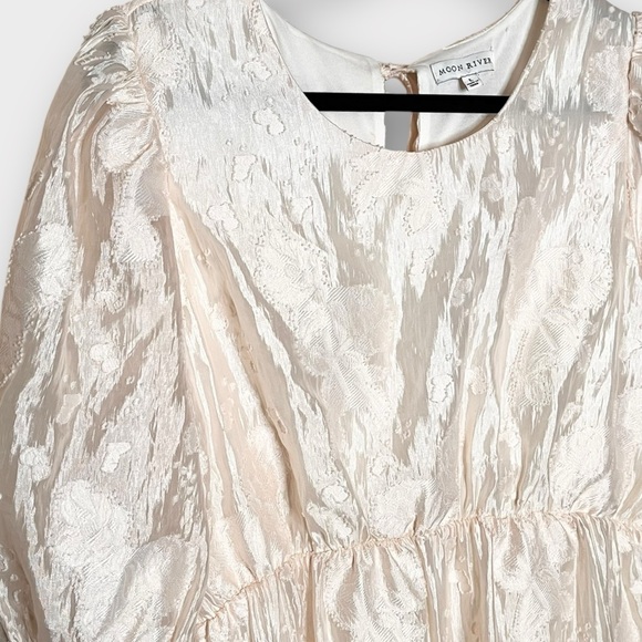 MOON RIVER Puff Sleeve Tiered Organza Pale Peach Midi Dress Size Large Feminjne - Picture 4 of 8